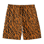 Orange And Black Tiger Stripe Print Men's Swim Trunks