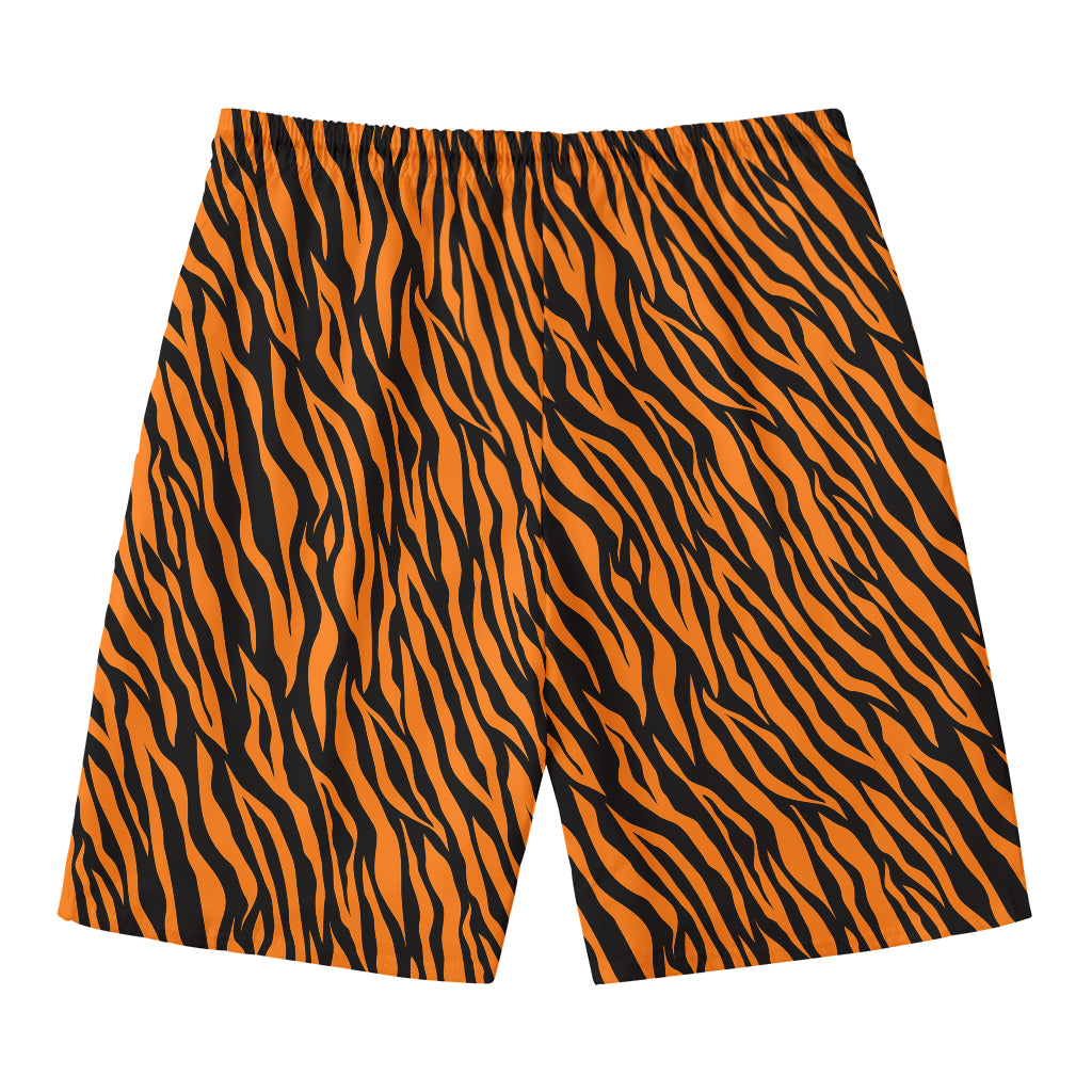 Orange And Black Tiger Stripe Print Men's Swim Trunks
