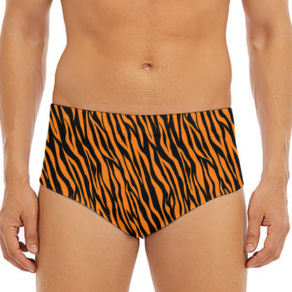 Orange And Black Tiger Stripe Print Men's Triangle Swim Briefs