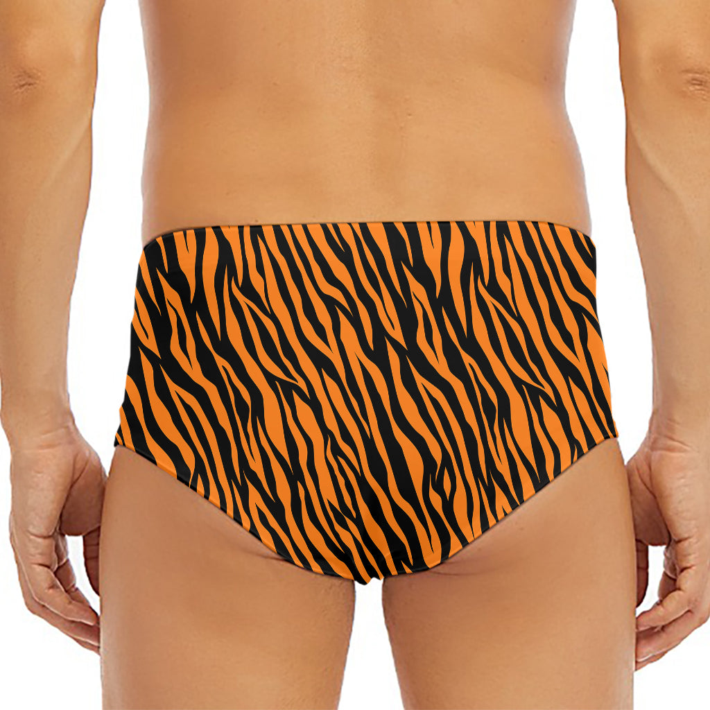 Orange And Black Tiger Stripe Print Men's Triangle Swim Briefs