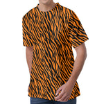 Orange And Black Tiger Stripe Print Men's Velvet T-Shirt