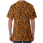 Orange And Black Tiger Stripe Print Men's Velvet T-Shirt