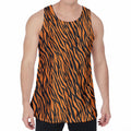 Orange And Black Tiger Stripe Print Men's Velvet Tank Top