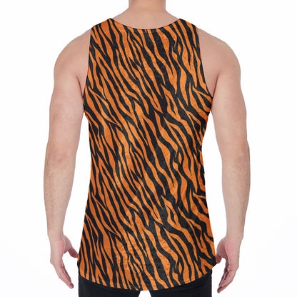 Orange And Black Tiger Stripe Print Men's Velvet Tank Top