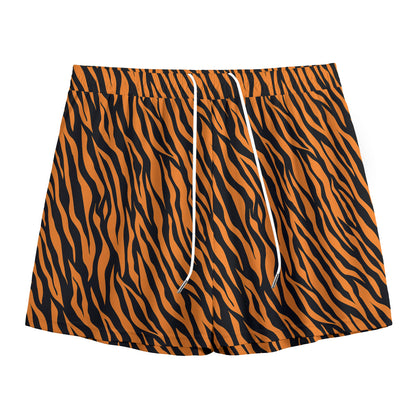 Orange And Black Tiger Stripe Print Mesh Shorts