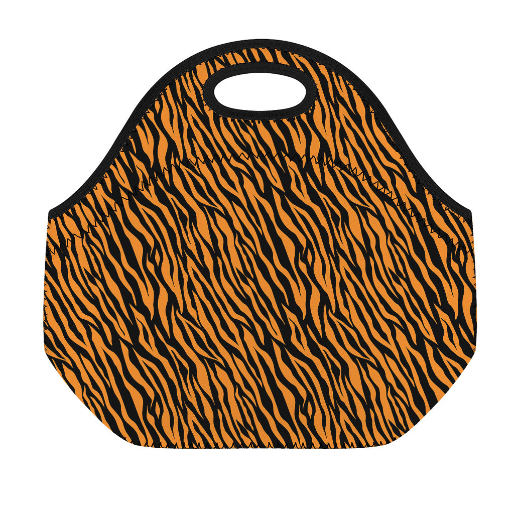 Orange And Black Tiger Stripe Print Neoprene Lunch Bag