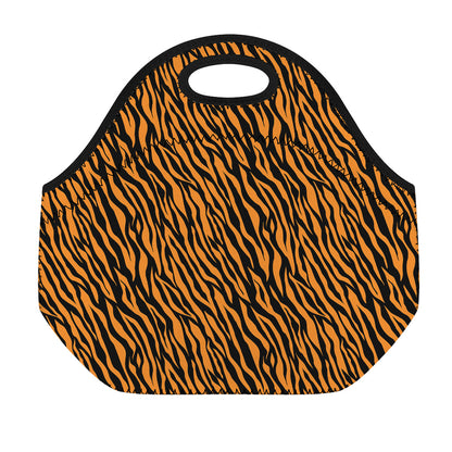 Orange And Black Tiger Stripe Print Neoprene Lunch Bag