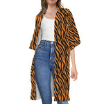 Orange And Black Tiger Stripe Print Open Front Beach Cover Up