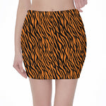 Orange And Black Tiger Stripe Print Pencil Mini Skirt