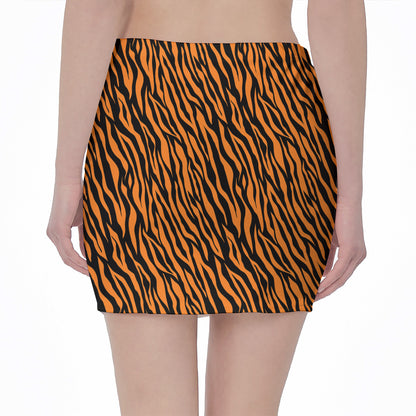 Orange And Black Tiger Stripe Print Pencil Mini Skirt