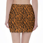 Orange And Black Tiger Stripe Print Pencil Mini Skirt