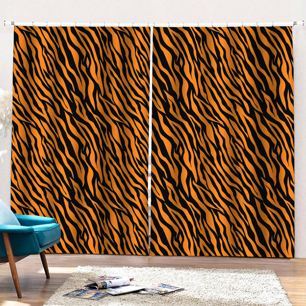 Orange And Black Tiger Stripe Print Pencil Pleat Curtains