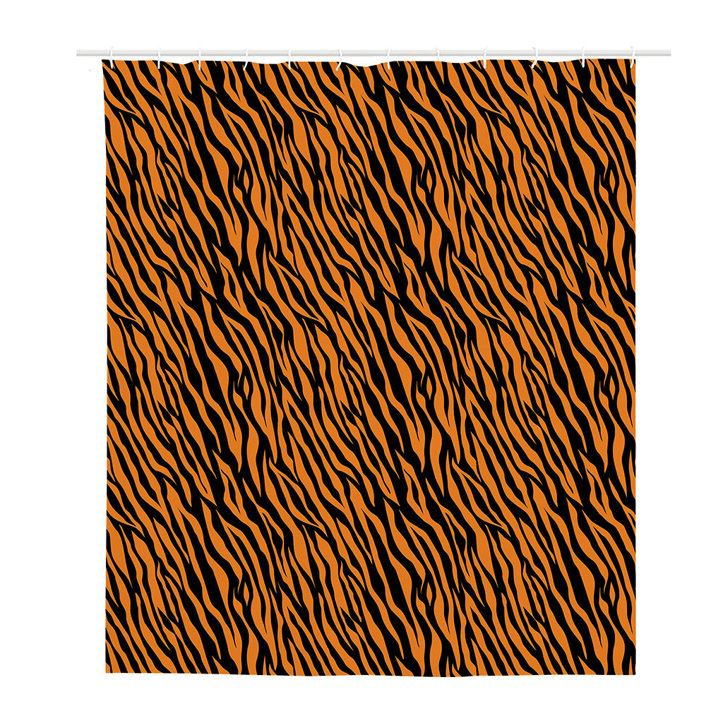 Orange And Black Tiger Stripe Print Polyester Shower Curtain
