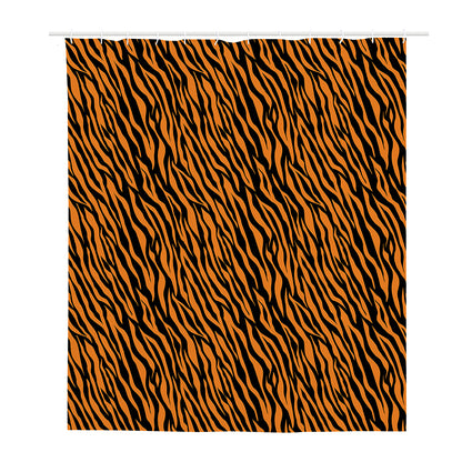 Orange And Black Tiger Stripe Print Polyester Shower Curtain