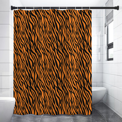 Orange And Black Tiger Stripe Print Premium Shower Curtain
