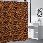 Orange And Black Tiger Stripe Print Premium Shower Curtain
