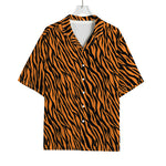 Orange And Black Tiger Stripe Print Rayon Hawaiian Shirt