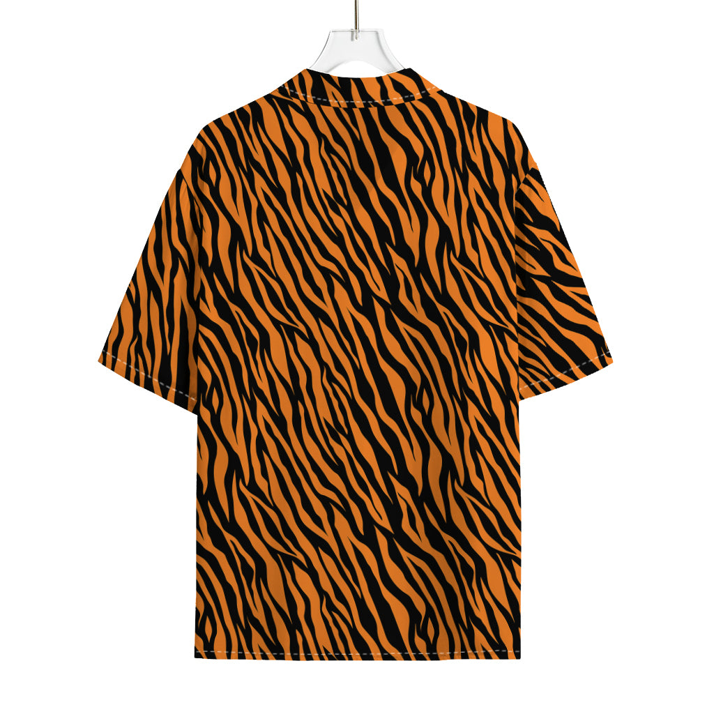 Orange And Black Tiger Stripe Print Rayon Hawaiian Shirt
