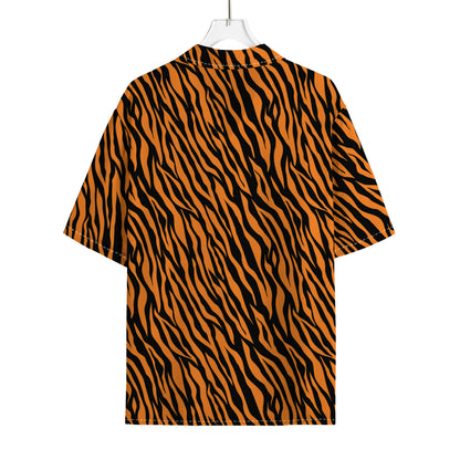Orange And Black Tiger Stripe Print Rayon Hawaiian Shirt