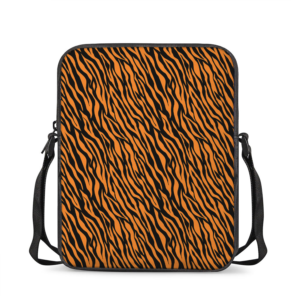 Orange And Black Tiger Stripe Print Rectangular Crossbody Bag