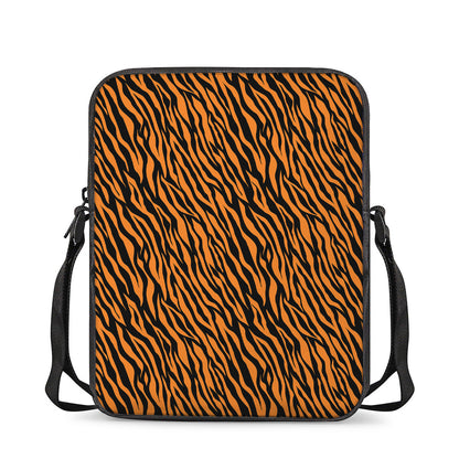 Orange And Black Tiger Stripe Print Rectangular Crossbody Bag