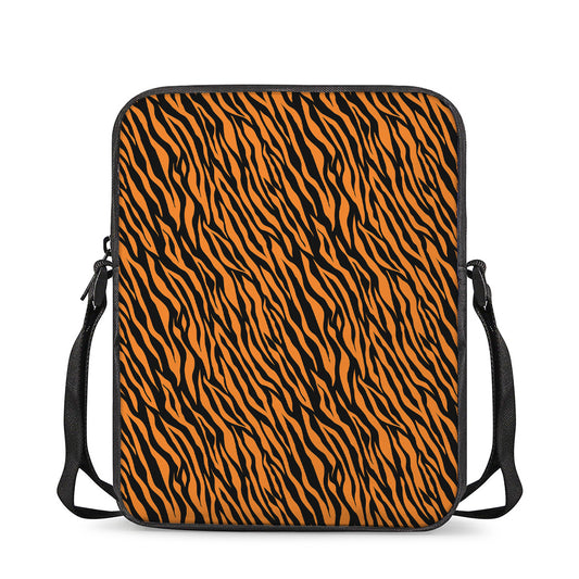 Orange And Black Tiger Stripe Print Rectangular Crossbody Bag