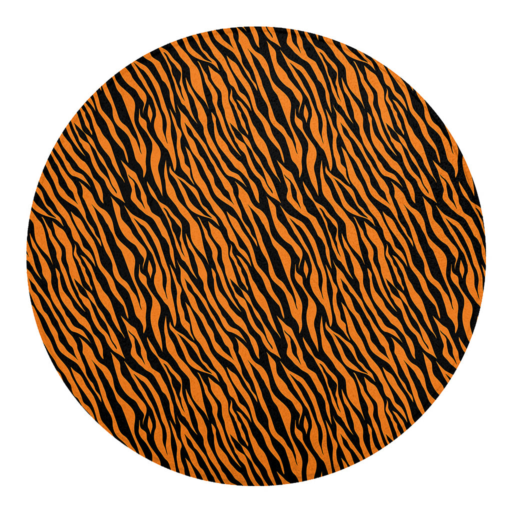 Orange And Black Tiger Stripe Print Round Blanket