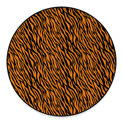 Orange And Black Tiger Stripe Print Round Floor Mat
