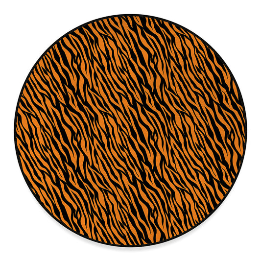 Orange And Black Tiger Stripe Print Round Floor Mat