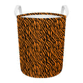 Orange And Black Tiger Stripe Print Round Laundry Basket
