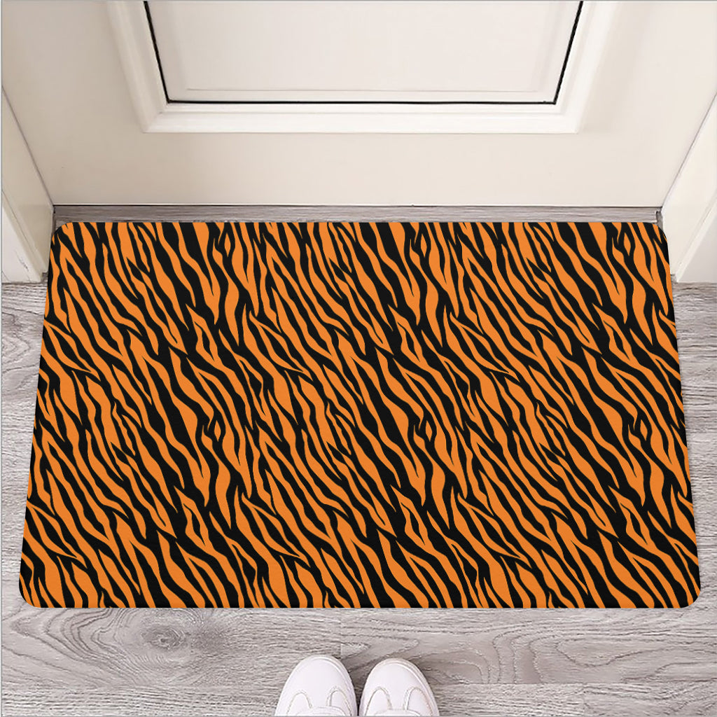 Orange And Black Tiger Stripe Print Rubber Doormat