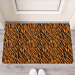 Orange And Black Tiger Stripe Print Rubber Doormat