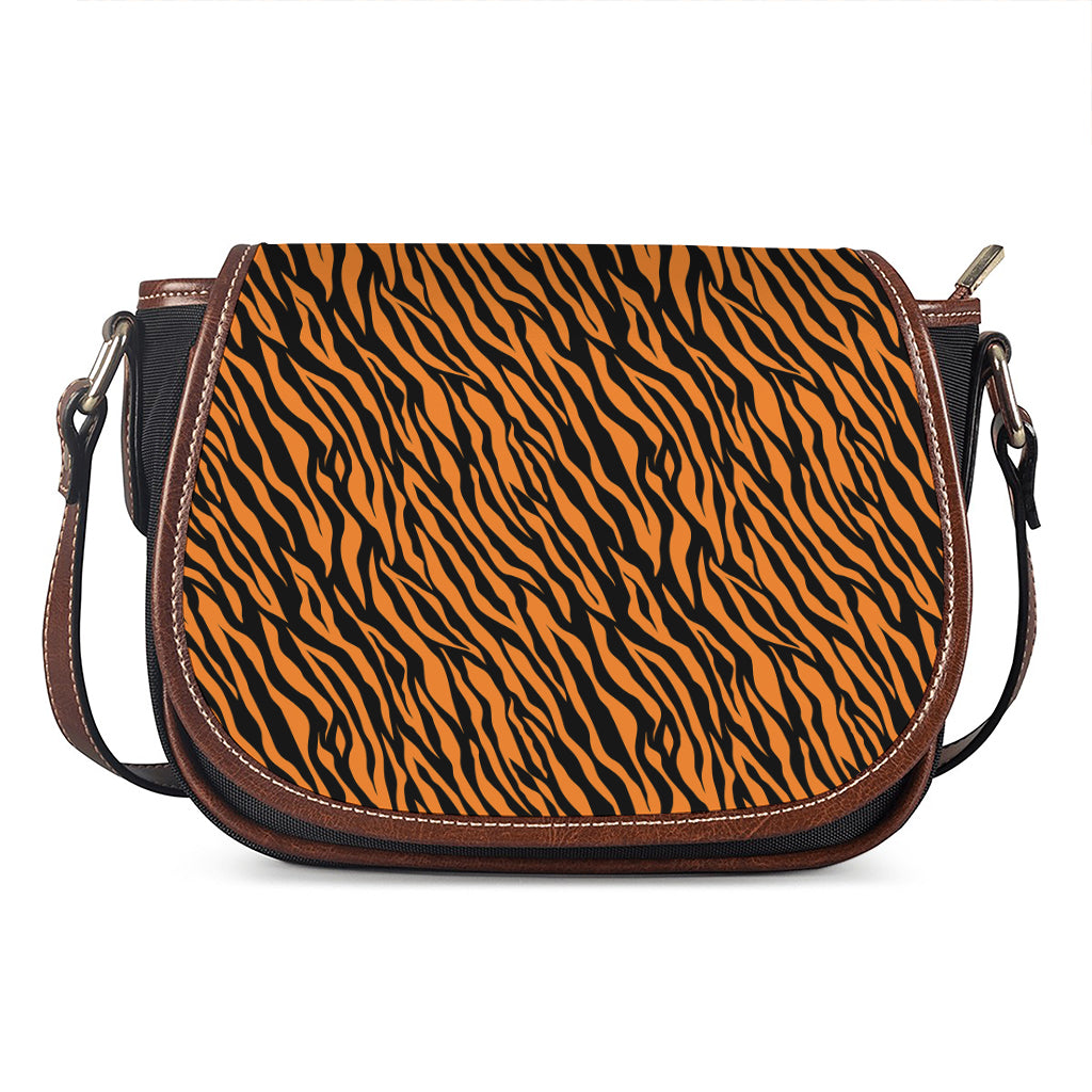 Orange And Black Tiger Stripe Print Saddle Bag