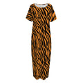 Orange And Black Tiger Stripe Print Short Sleeve Long Nightdress