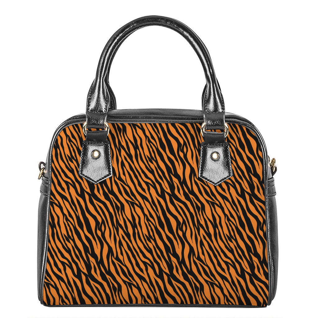 Orange And Black Tiger Stripe Print Shoulder Handbag