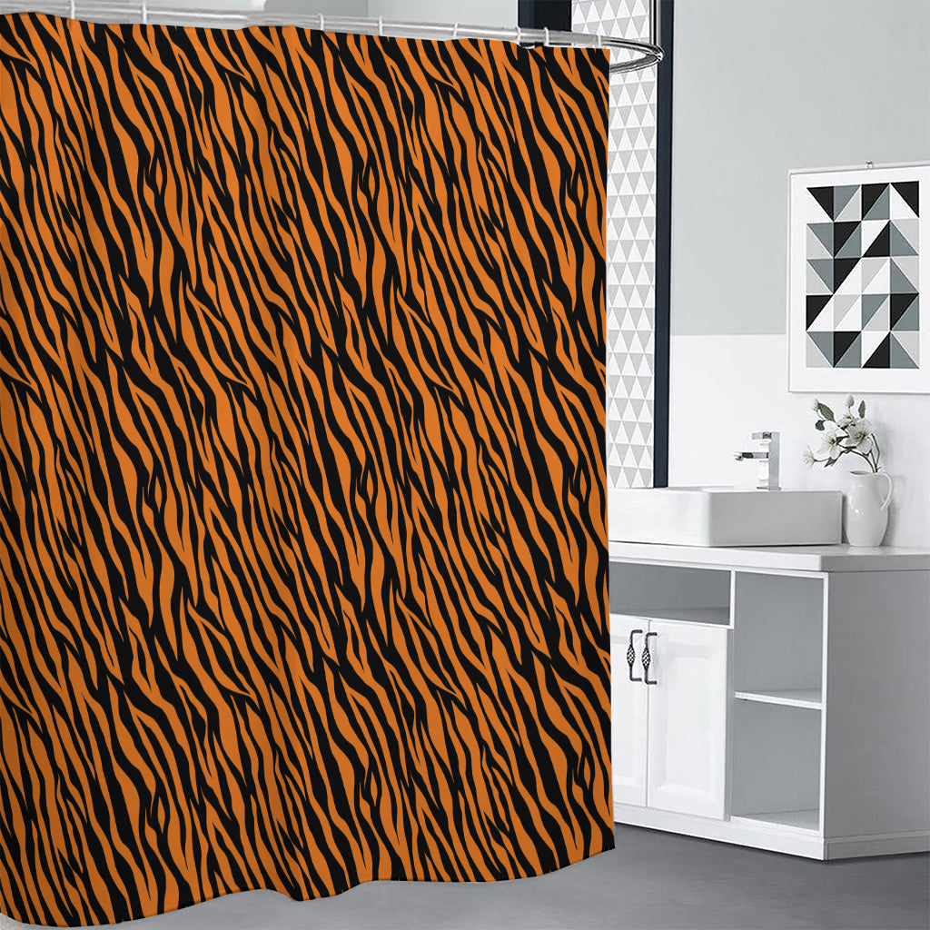 Orange And Black Tiger Stripe Print Shower Curtain