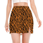 Orange And Black Tiger Stripe Print Side Slit Mini Skirt