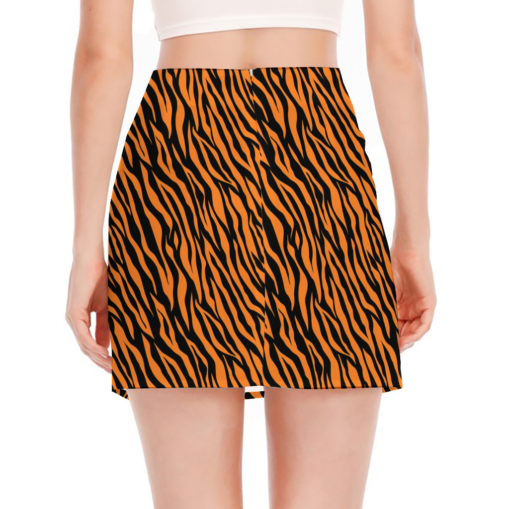 Orange And Black Tiger Stripe Print Side Slit Mini Skirt