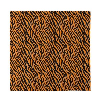 Orange And Black Tiger Stripe Print Silk Bandana