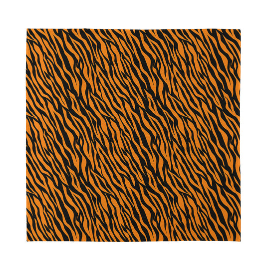 Orange And Black Tiger Stripe Print Silk Bandana