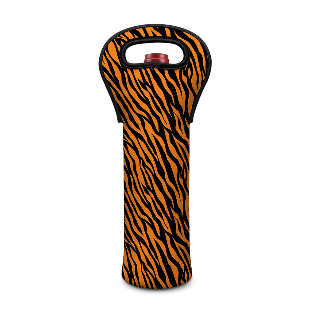 Orange And Black Tiger Stripe Print Single Neoprene Wine Tote