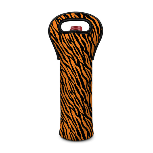 Orange And Black Tiger Stripe Print Single Neoprene Wine Tote