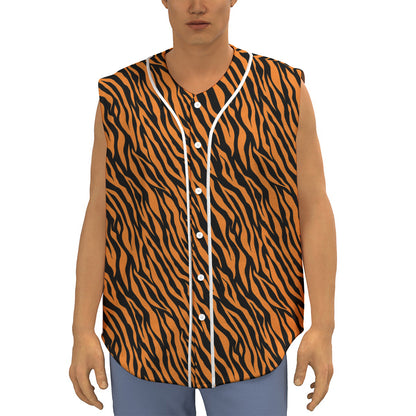 Orange And Black Tiger Stripe Print Sleeveless Baseball Jersey