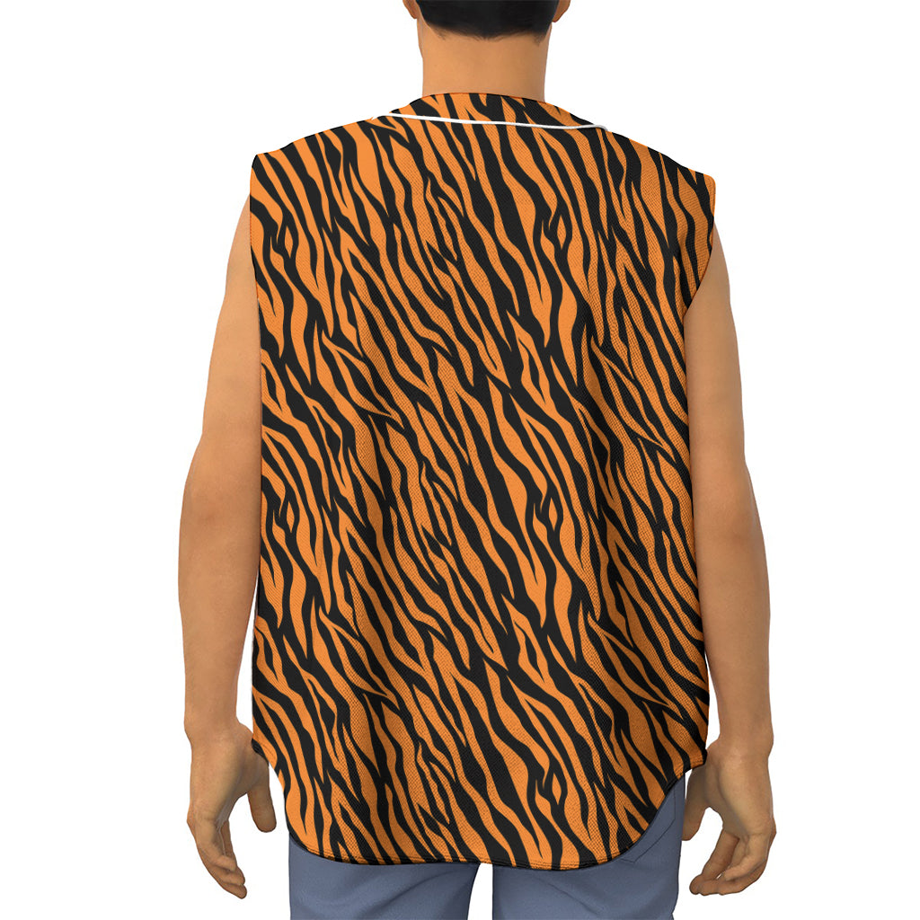 Orange And Black Tiger Stripe Print Sleeveless Baseball Jersey