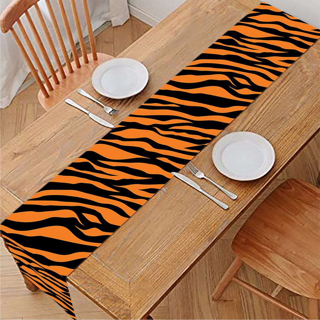 Orange And Black Tiger Stripe Print Table Runner