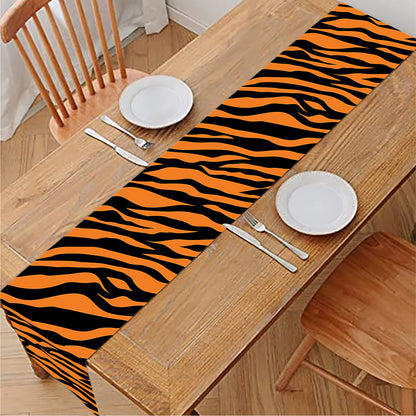 Orange And Black Tiger Stripe Print Table Runner