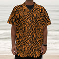 Orange And Black Tiger Stripe Print Textured Short Sleeve Shirt