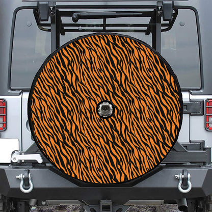 Orange And Black Tiger Stripe Print Tire Cover With Camera Hole