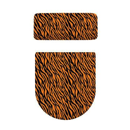 Orange And Black Tiger Stripe Print Toilet Lid And Tank Cover Set