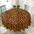 Orange And Black Tiger Stripe Print Waterproof Round Tablecloth